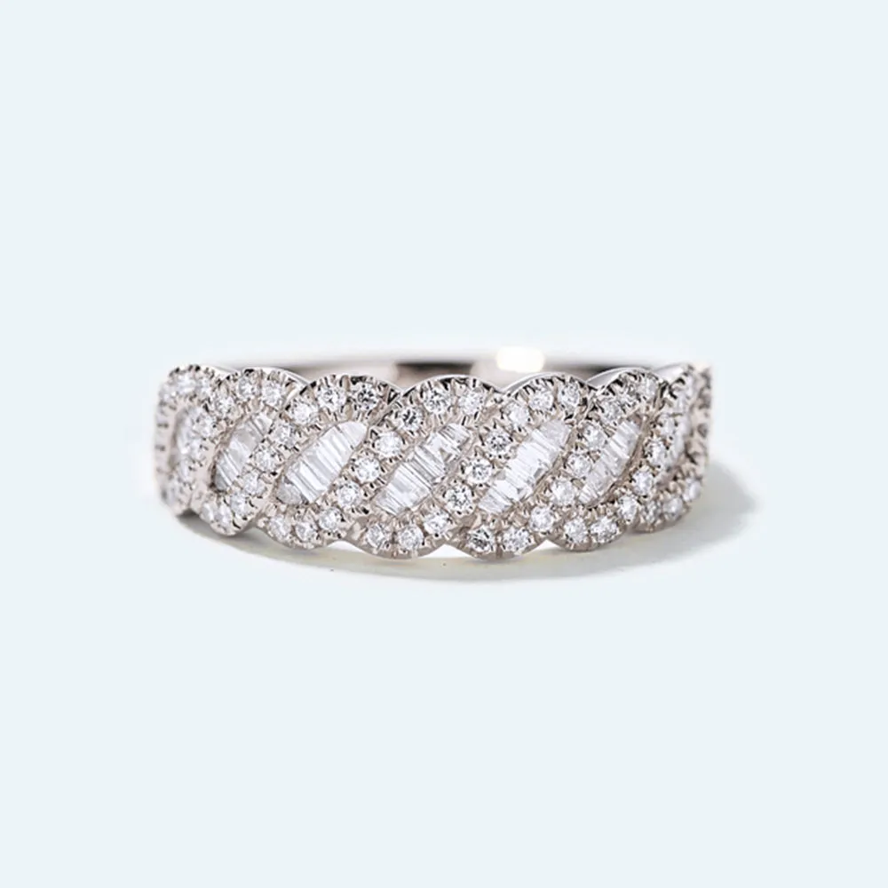 Solid Gold Diamond Weave Shape Wedding Ring