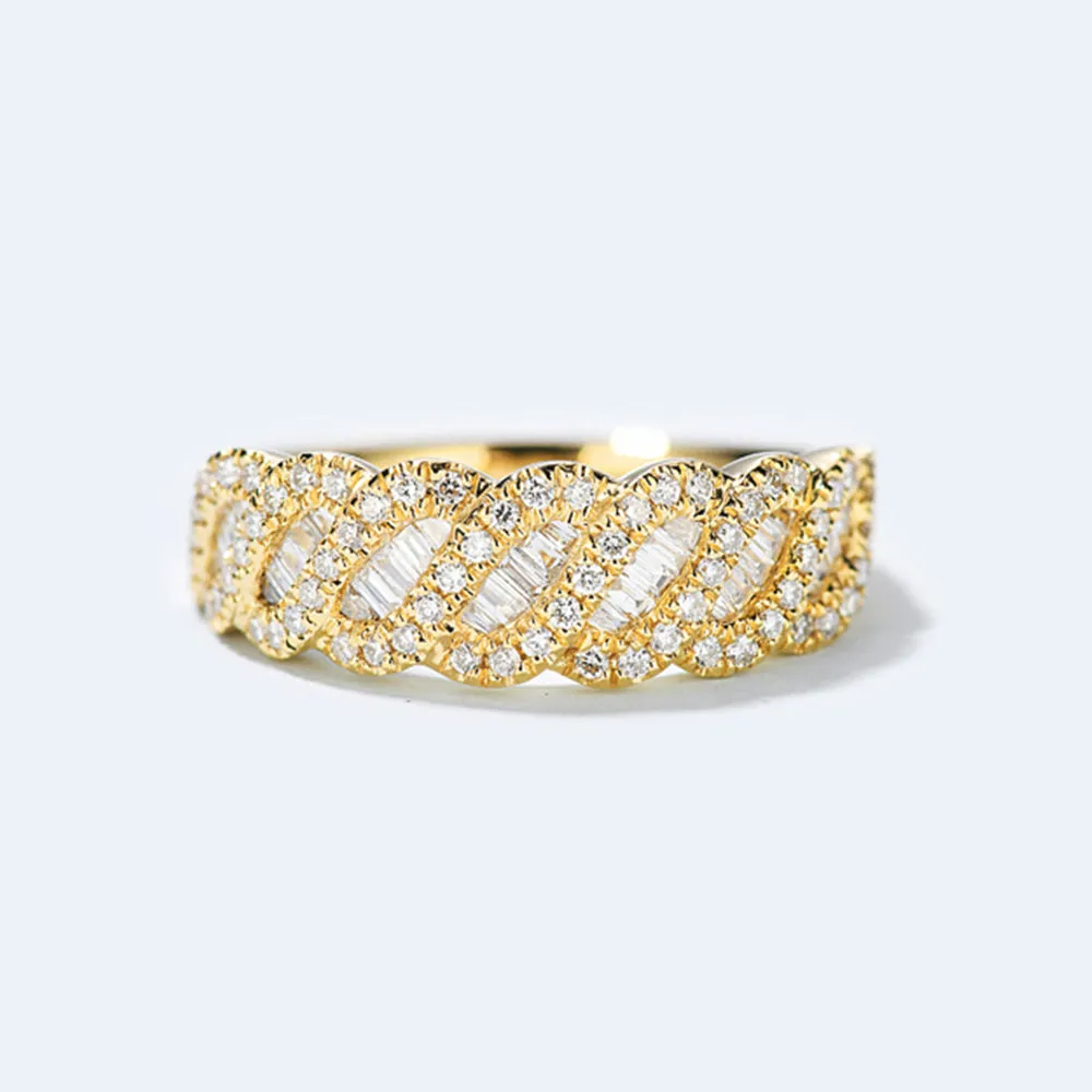 Solid Gold Diamond Weave Shape Wedding Ring