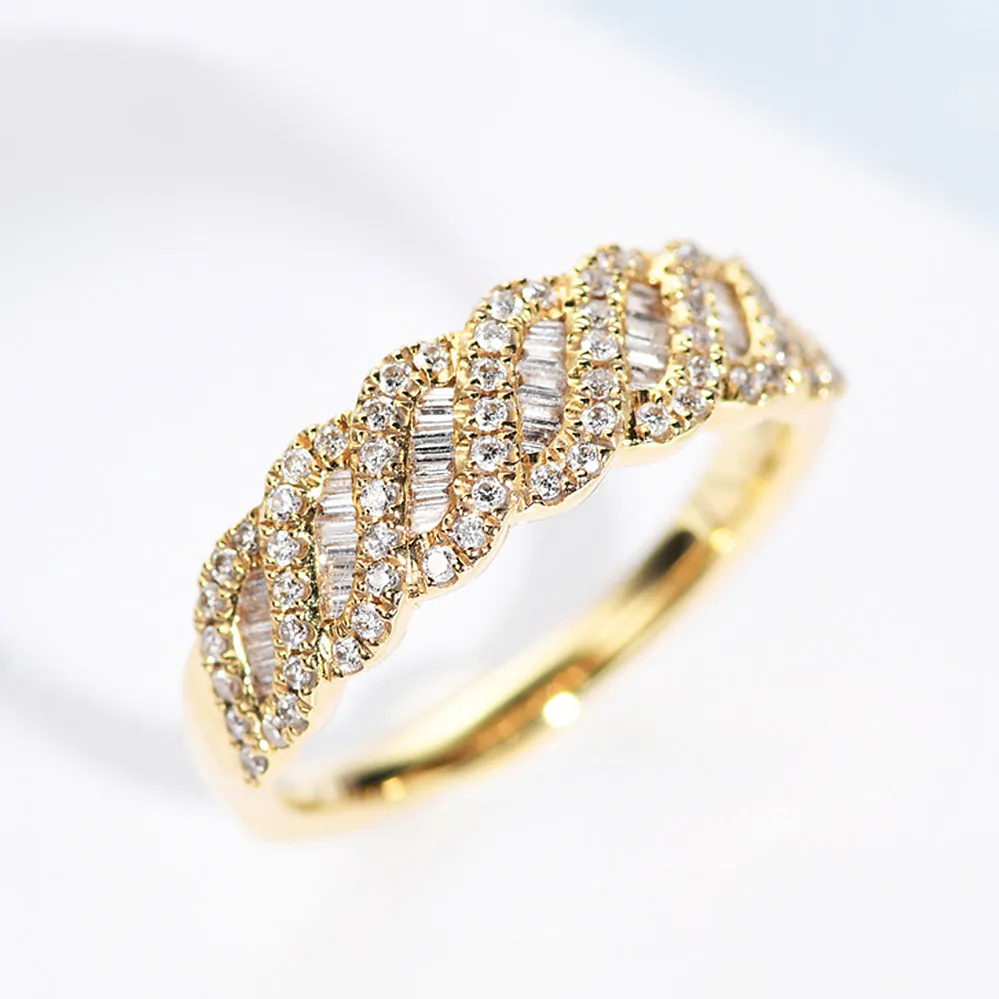 Solid Gold Diamond Weave Shape Wedding Ring