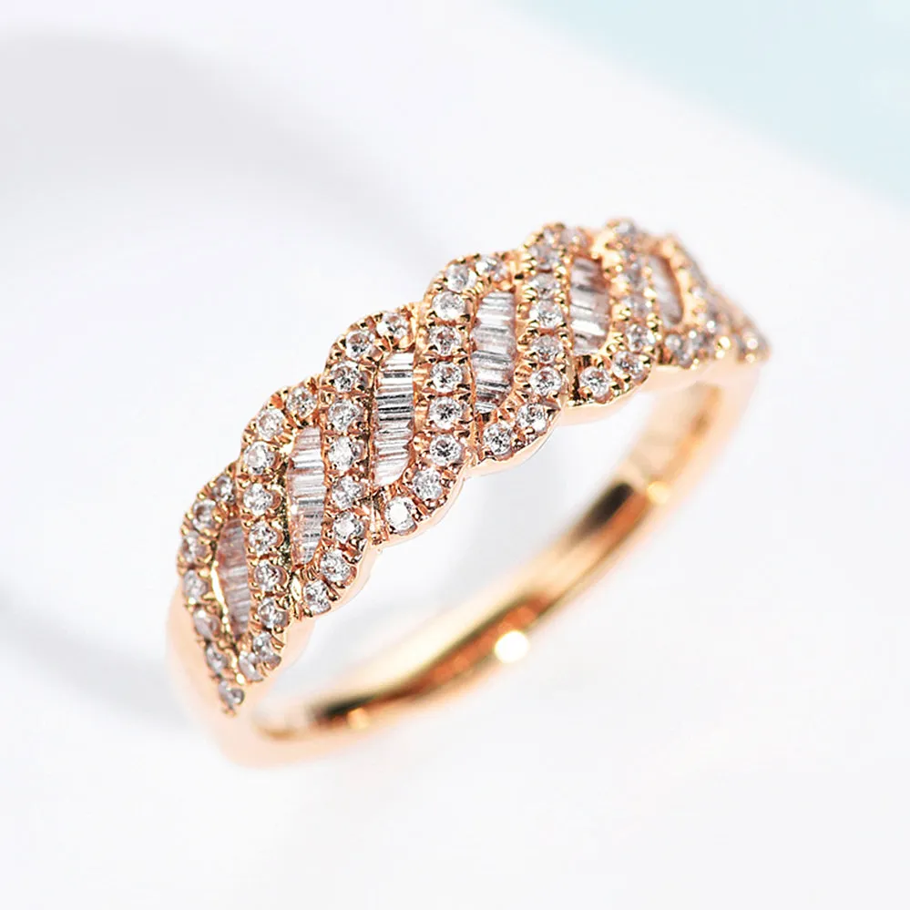 Solid Gold Diamond Weave Shape Wedding Ring