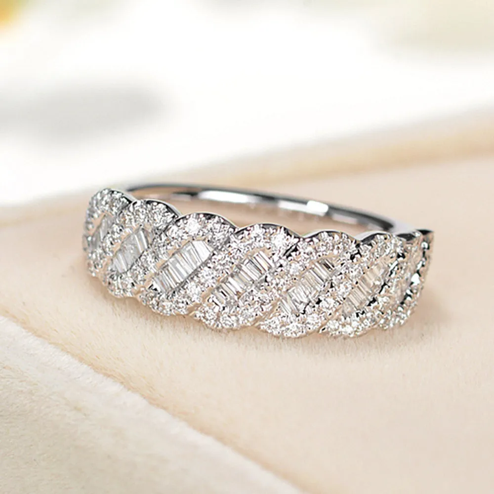 Solid Gold Diamond Weave Shape Wedding Ring