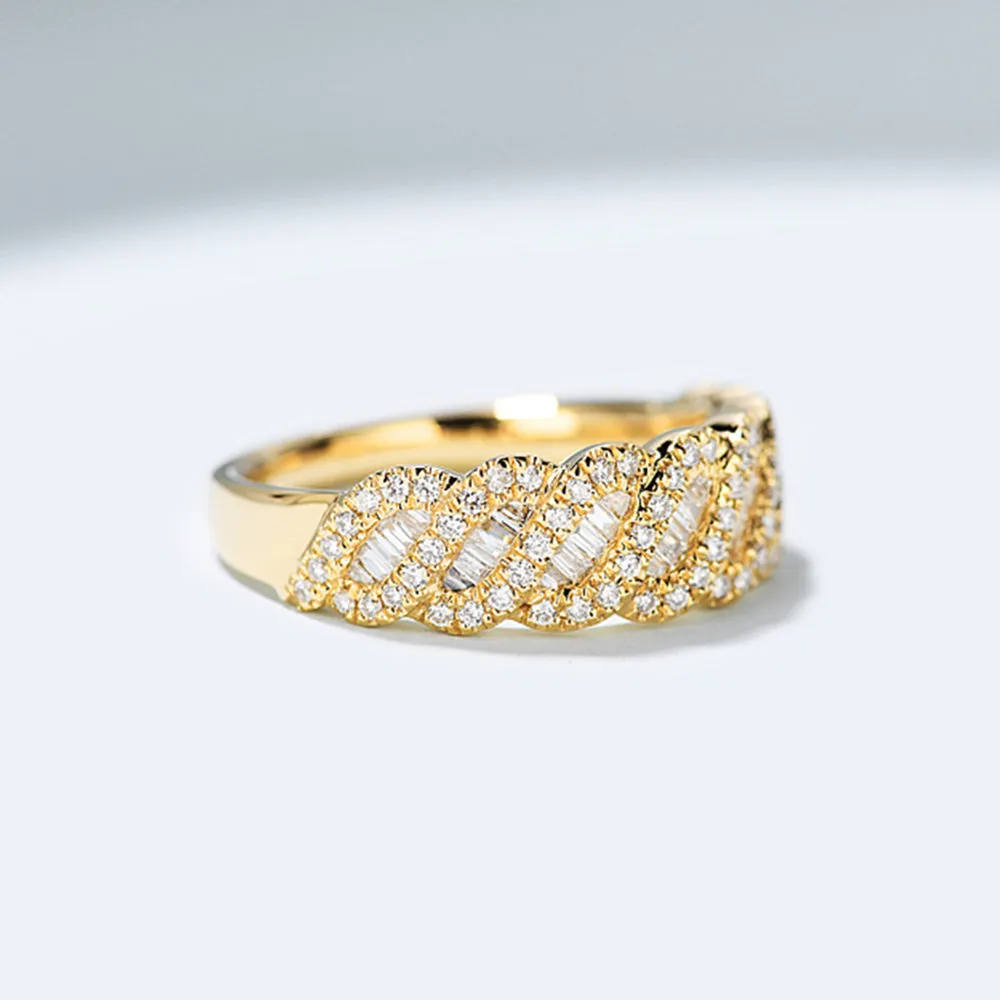 Solid Gold Diamond Weave Shape Wedding Ring