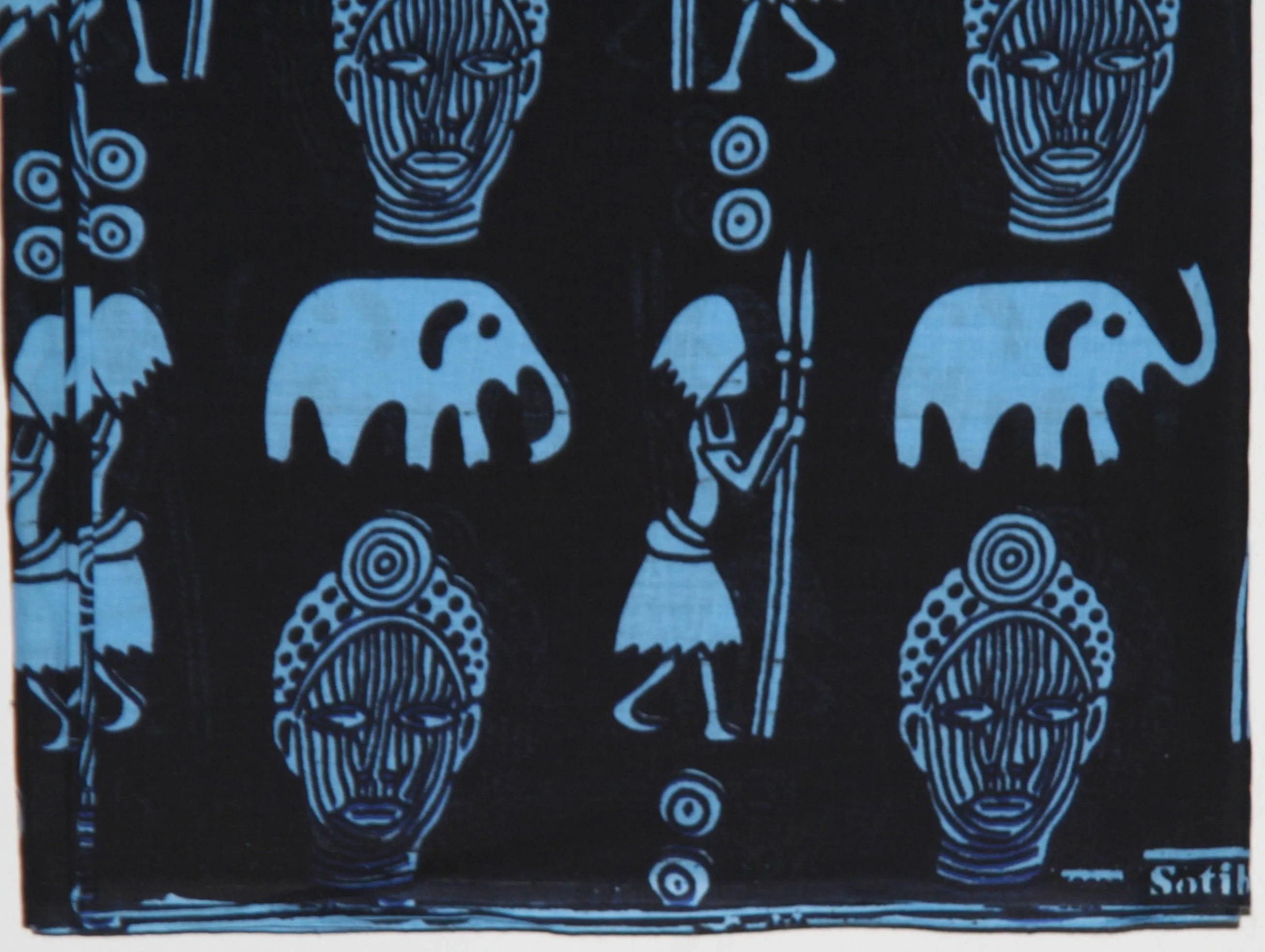 Sotiba Classic African Fabric 8 Yards, Blue Masks, Vintage Senegal