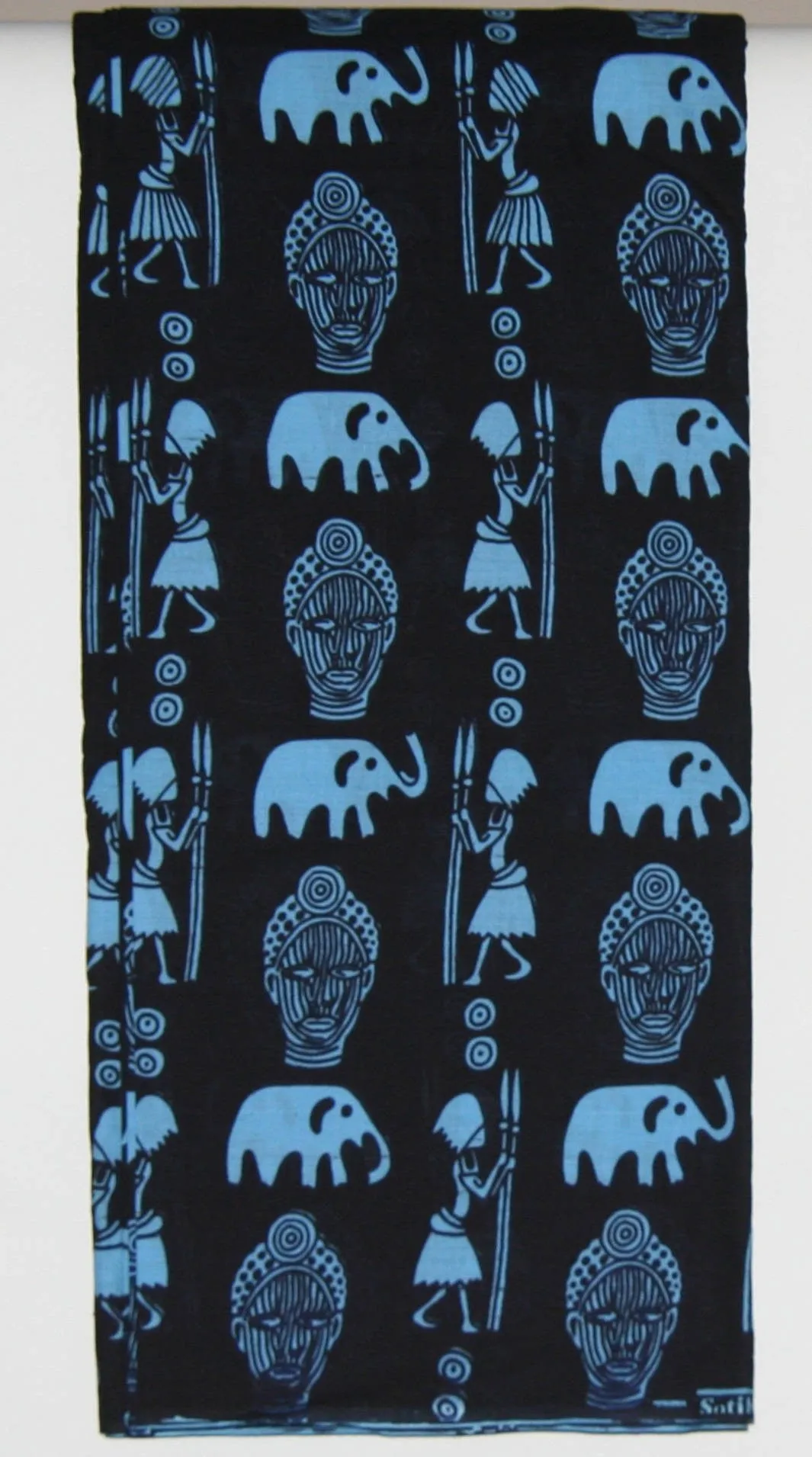 Sotiba Classic African Fabric 8 Yards, Blue Masks, Vintage Senegal