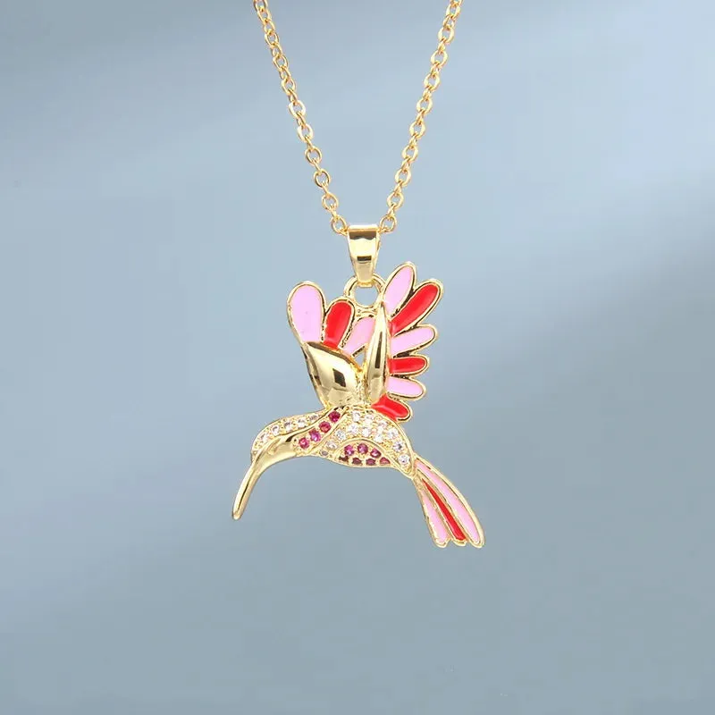 Stainless Steel Colorful Hummingbird Pendant Necklace