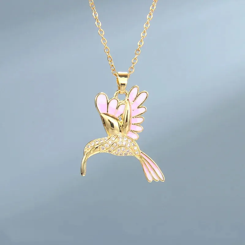 Stainless Steel Colorful Hummingbird Pendant Necklace