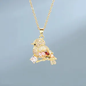Stainless Steel Colorful Hummingbird Pendant Necklace