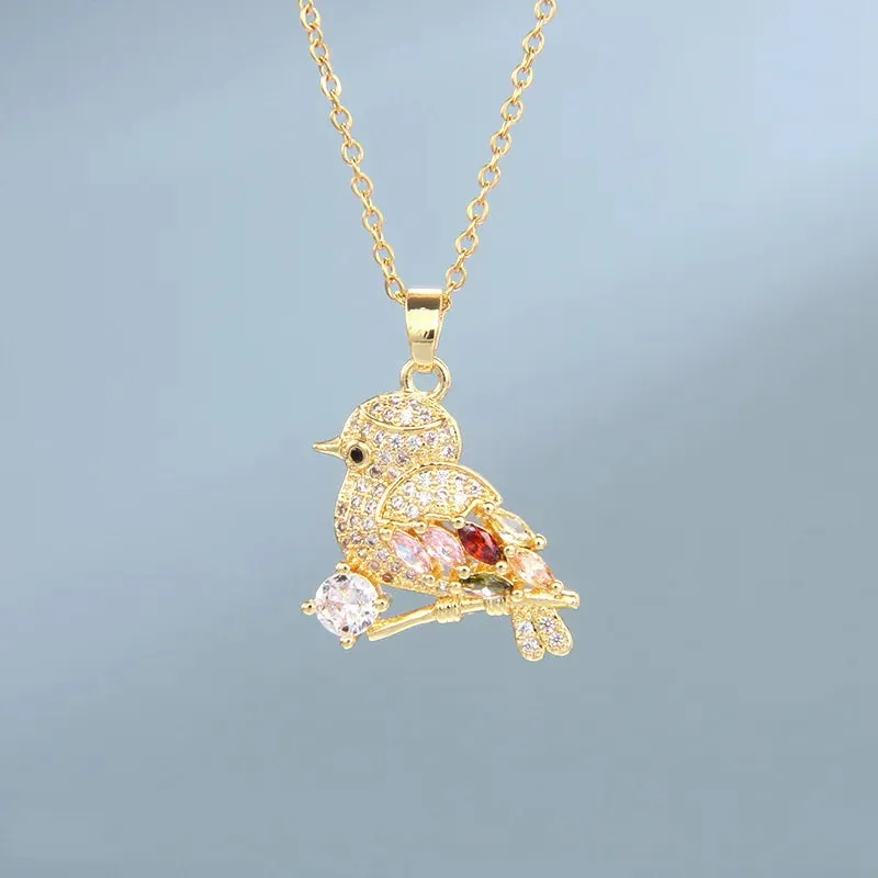 Stainless Steel Colorful Hummingbird Pendant Necklace