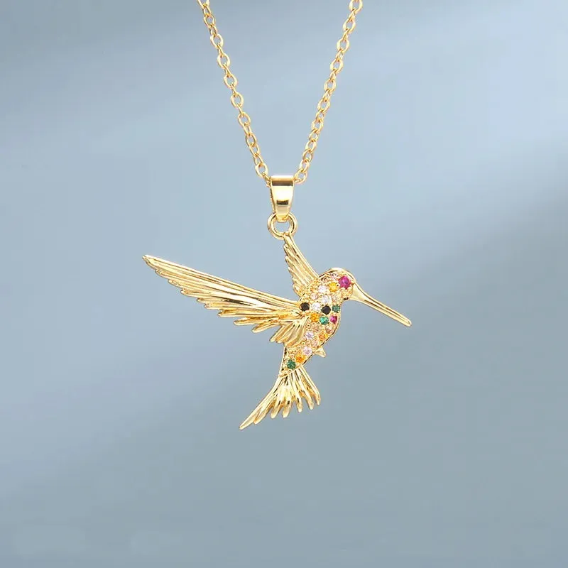 Stainless Steel Colorful Hummingbird Pendant Necklace