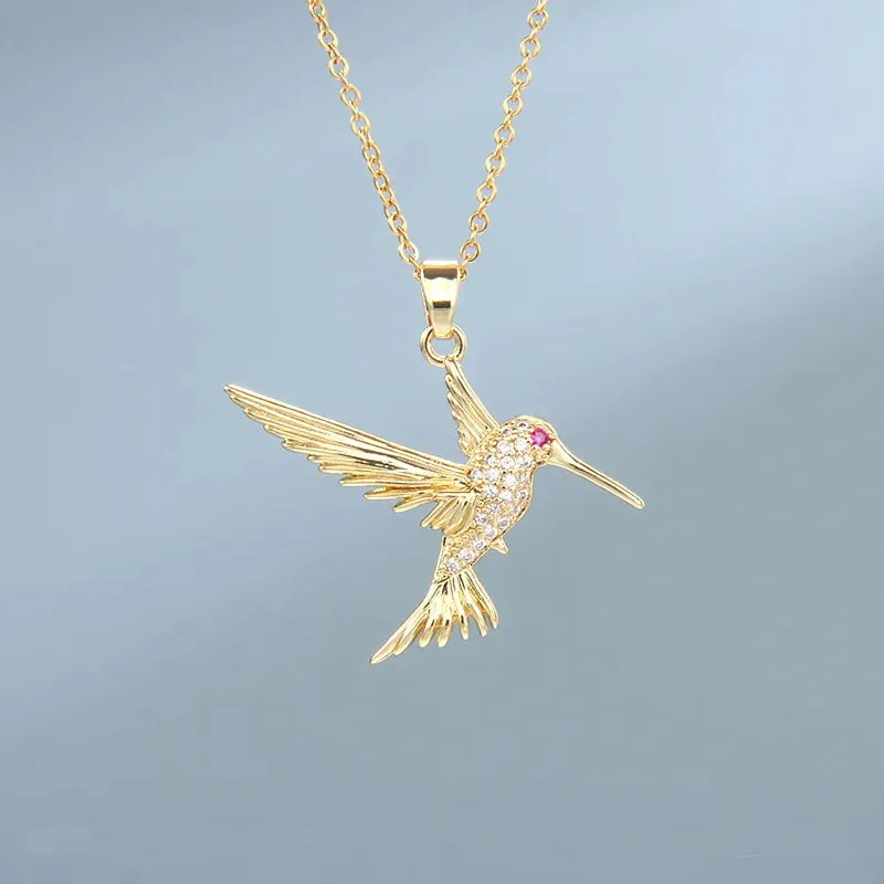 Stainless Steel Colorful Hummingbird Pendant Necklace