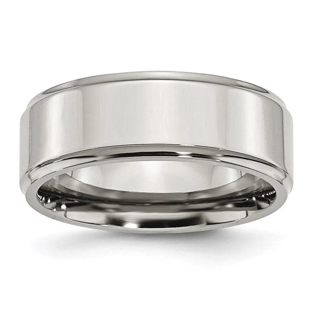 Stainless Steel Polished 8mm Ridged Edge Band