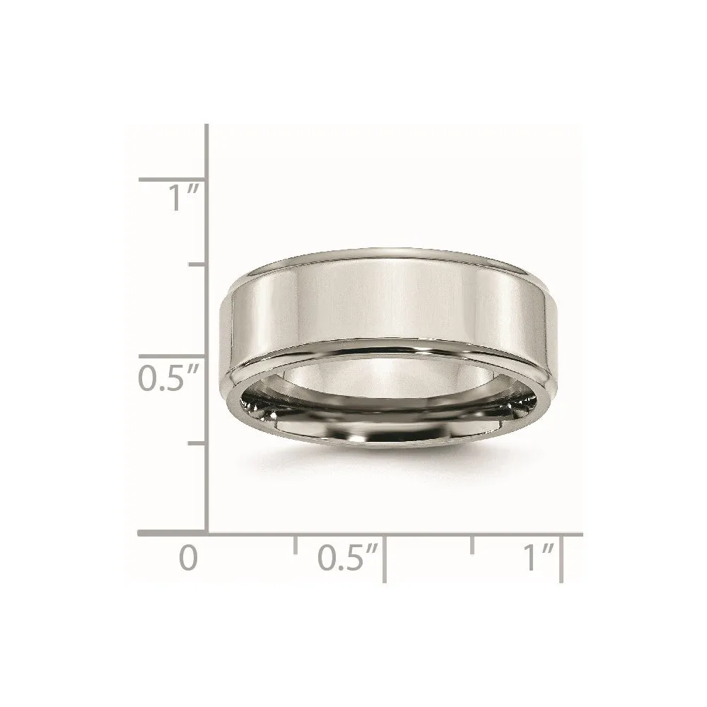Stainless Steel Polished 8mm Ridged Edge Band