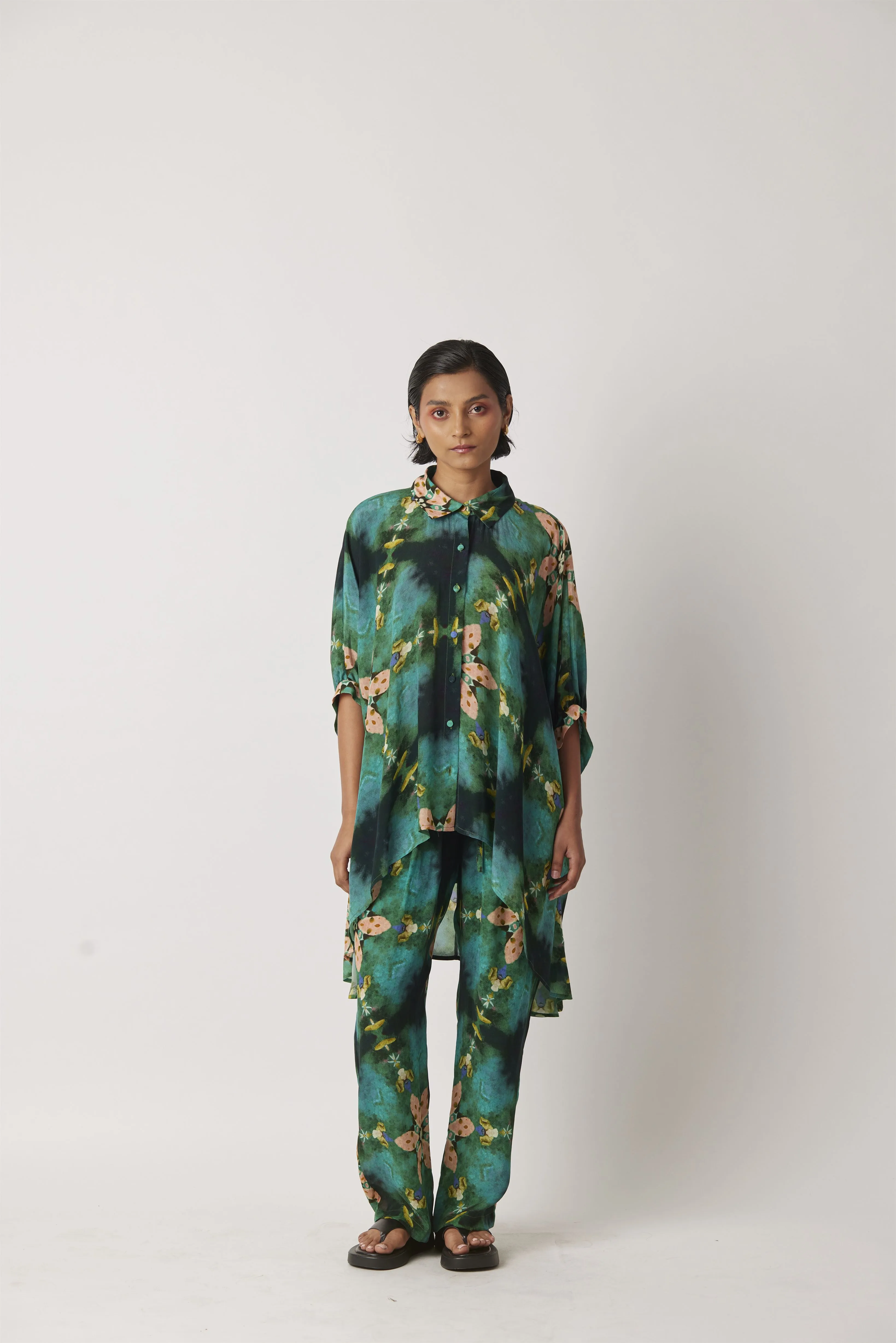 Summer Shirt Top Assymetric Moss Crepe Geometric Print Anigo-Kaleidoscope-Fashion Edit-Yc14T-121 Yc14Kl-03-Yavi