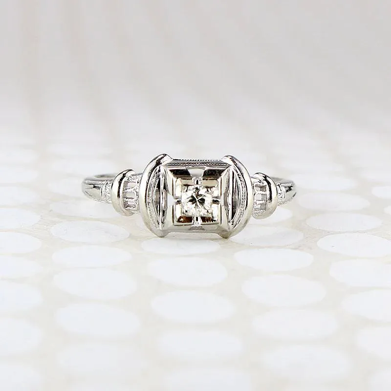 Sweet Diamond Engagement Ring with Filigree & Engraving