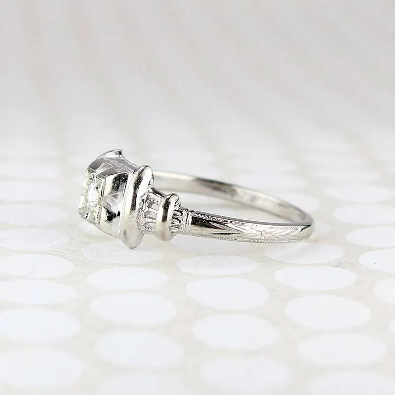 Sweet Diamond Engagement Ring with Filigree & Engraving