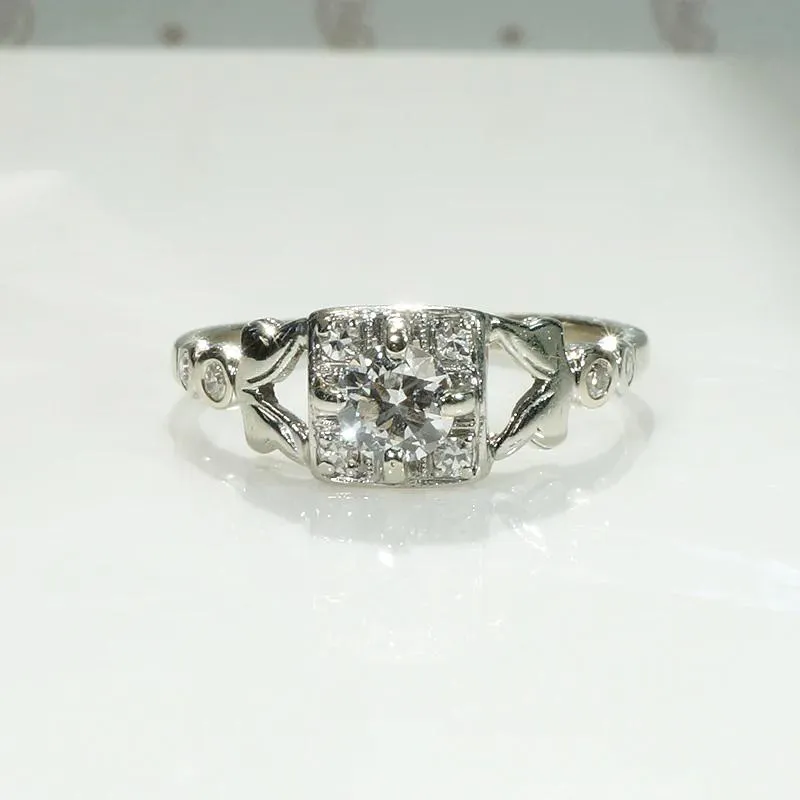 Sweet Square Cluster Diamond Engagement Ring