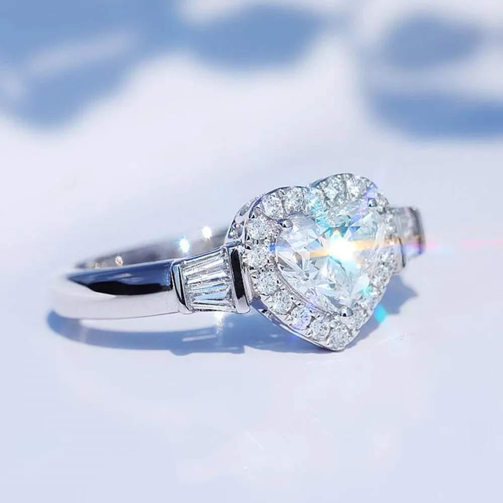 Tapered Baguette Heart Cut GIA Diamond Halo Ring