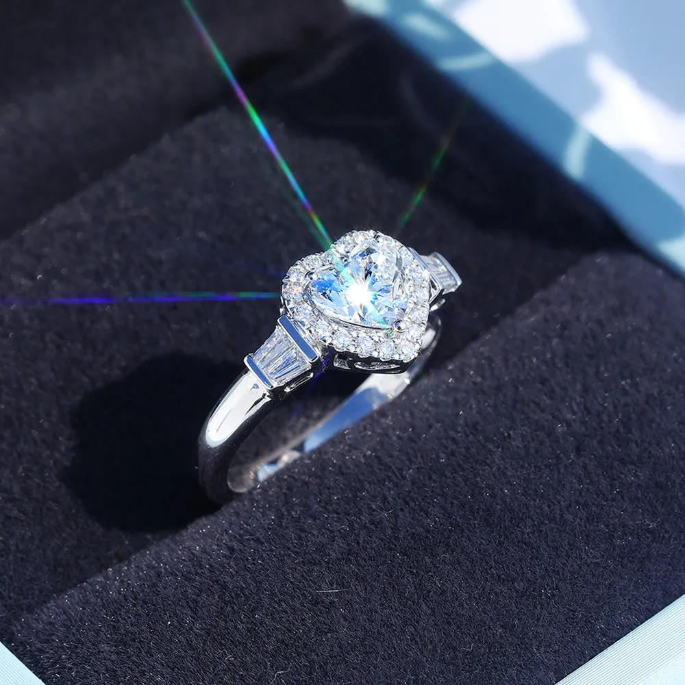 Tapered Baguette Heart Cut GIA Diamond Halo Ring