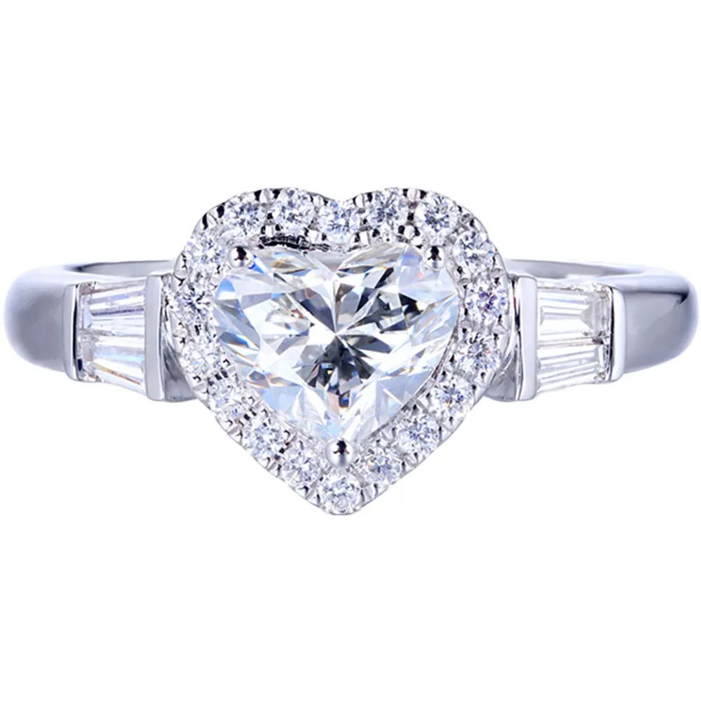 Tapered Baguette Heart Cut GIA Diamond Halo Ring