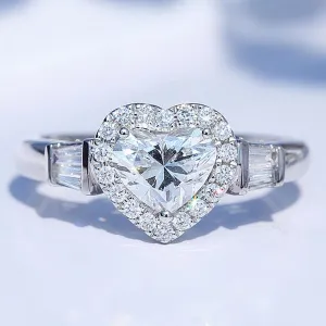 Tapered Baguette Heart Cut GIA Diamond Halo Ring