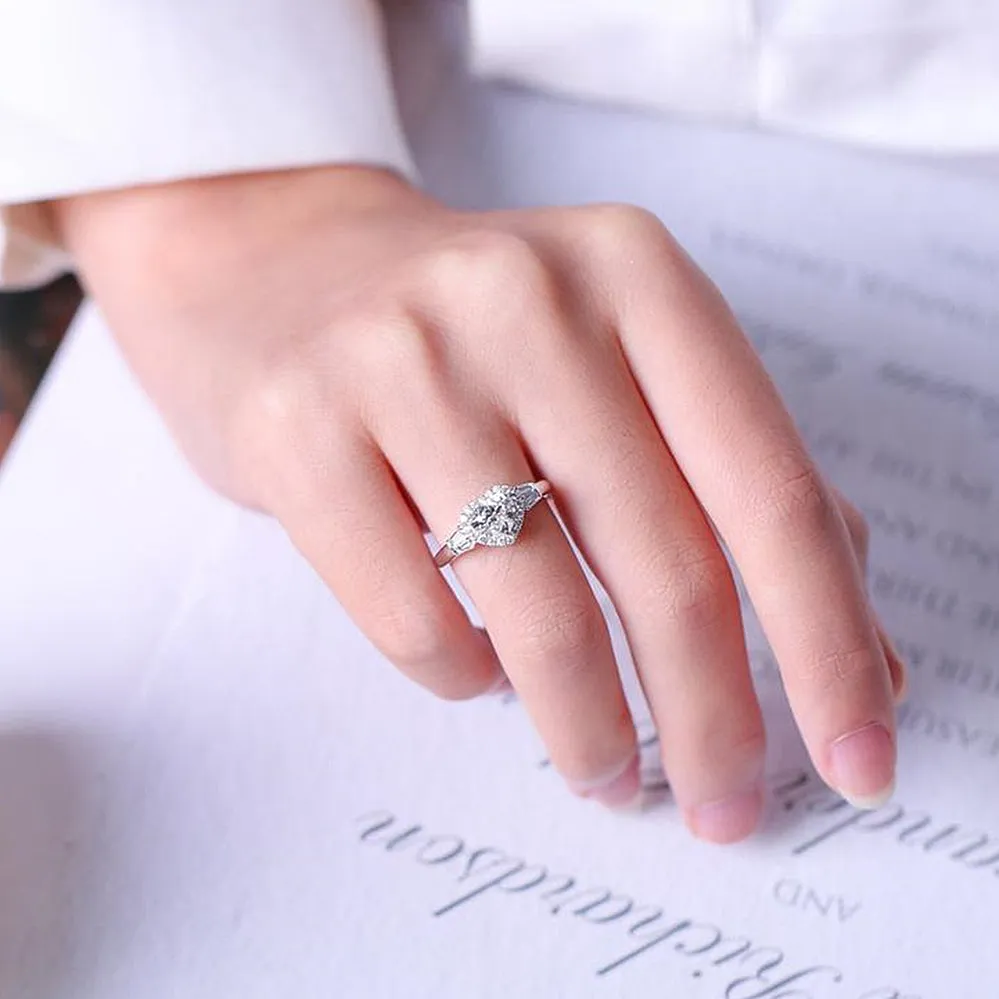 Tapered Baguette Heart Cut GIA Diamond Halo Ring