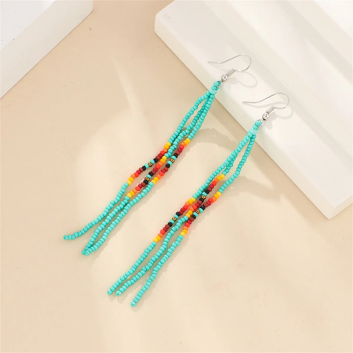 Teal Howlite & Silver-Plated Tassel Drop Earrings