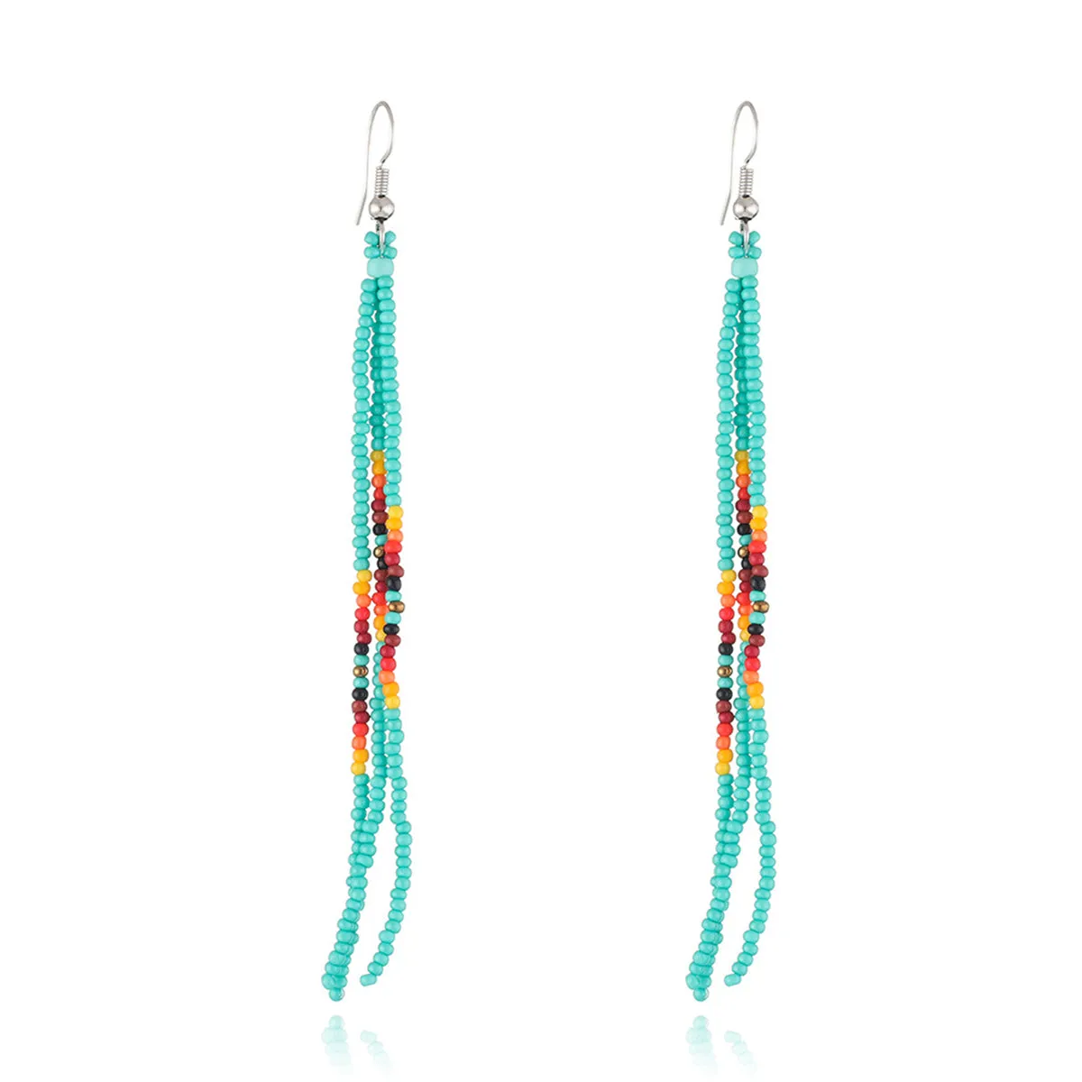 Teal Howlite & Silver-Plated Tassel Drop Earrings