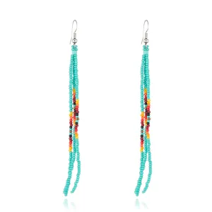Teal Howlite & Silver-Plated Tassel Drop Earrings