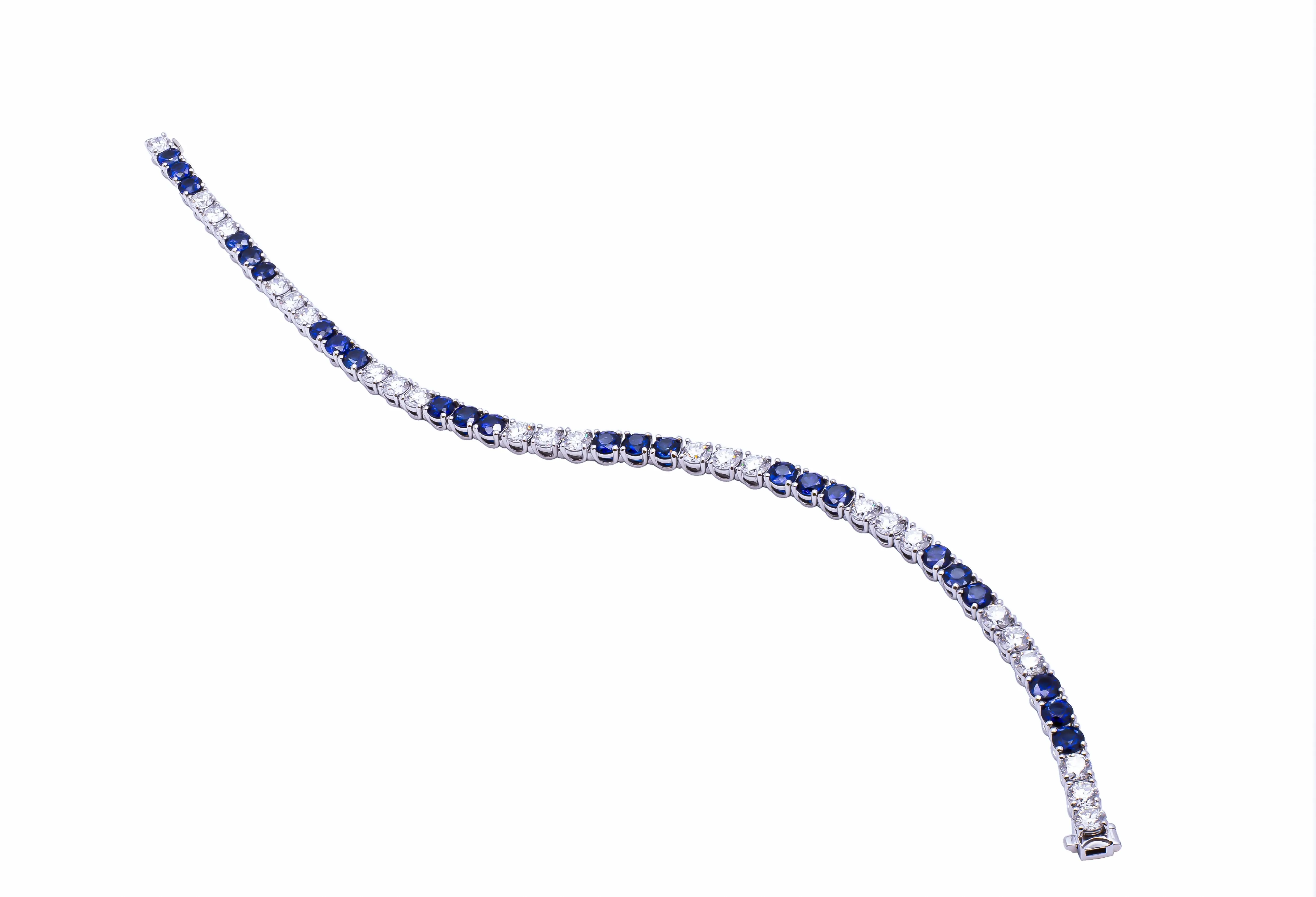 Tennis Bracelet in Platinum with Diamonds and Blue Sapphires