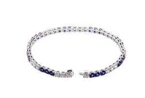 Tennis Bracelet in Platinum with Diamonds and Blue Sapphires