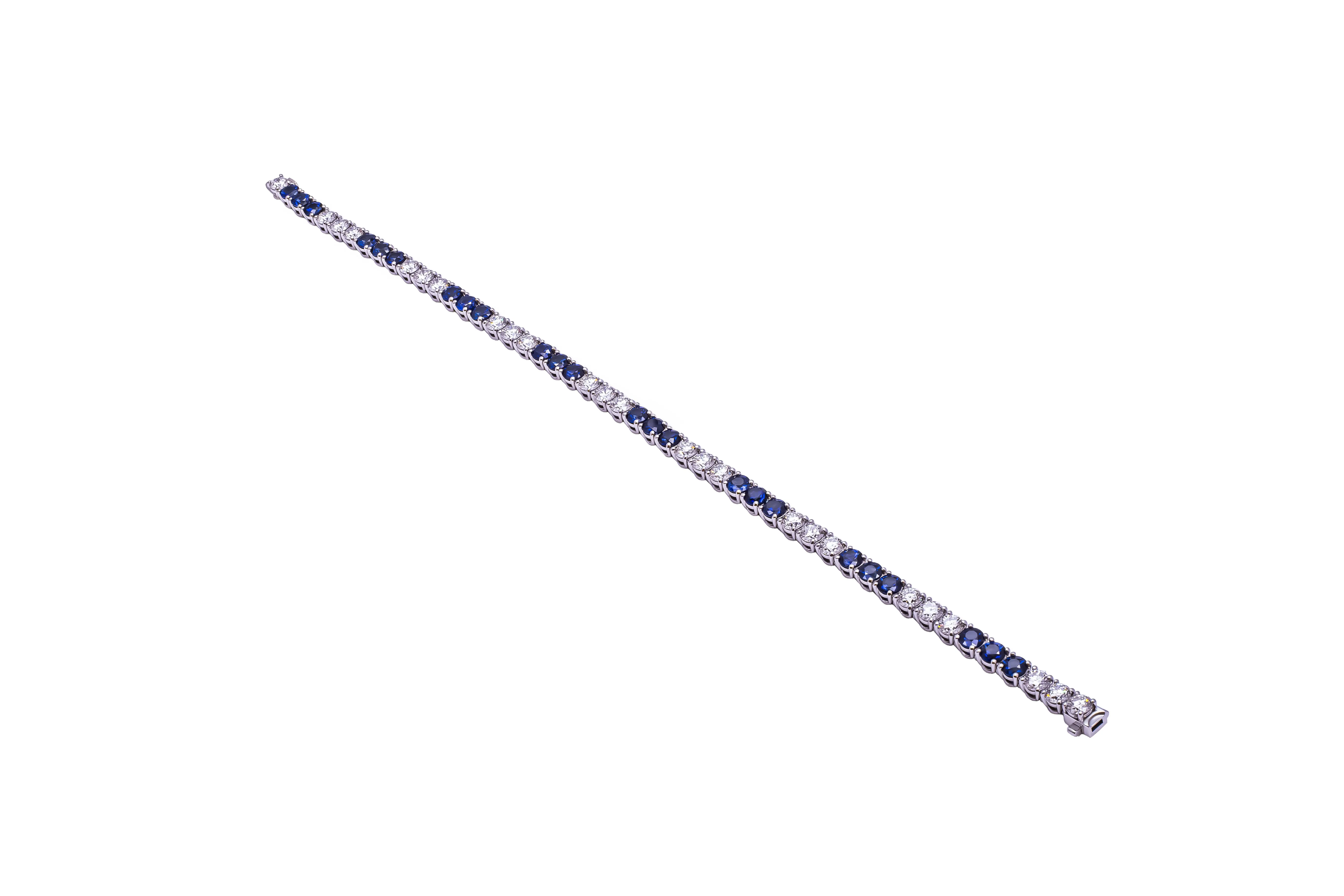 Tennis Bracelet in Platinum with Diamonds and Blue Sapphires