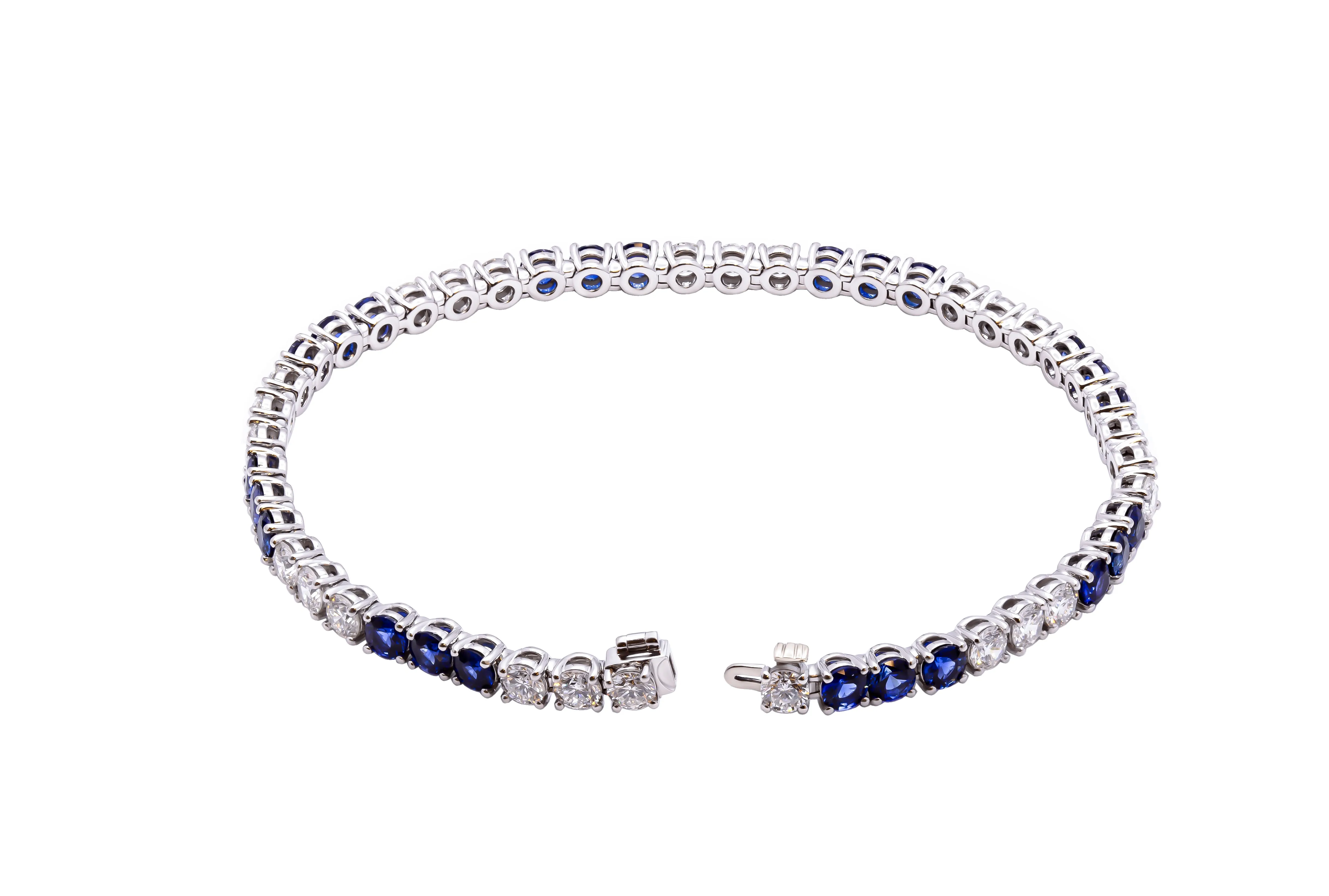 Tennis Bracelet in Platinum with Diamonds and Blue Sapphires