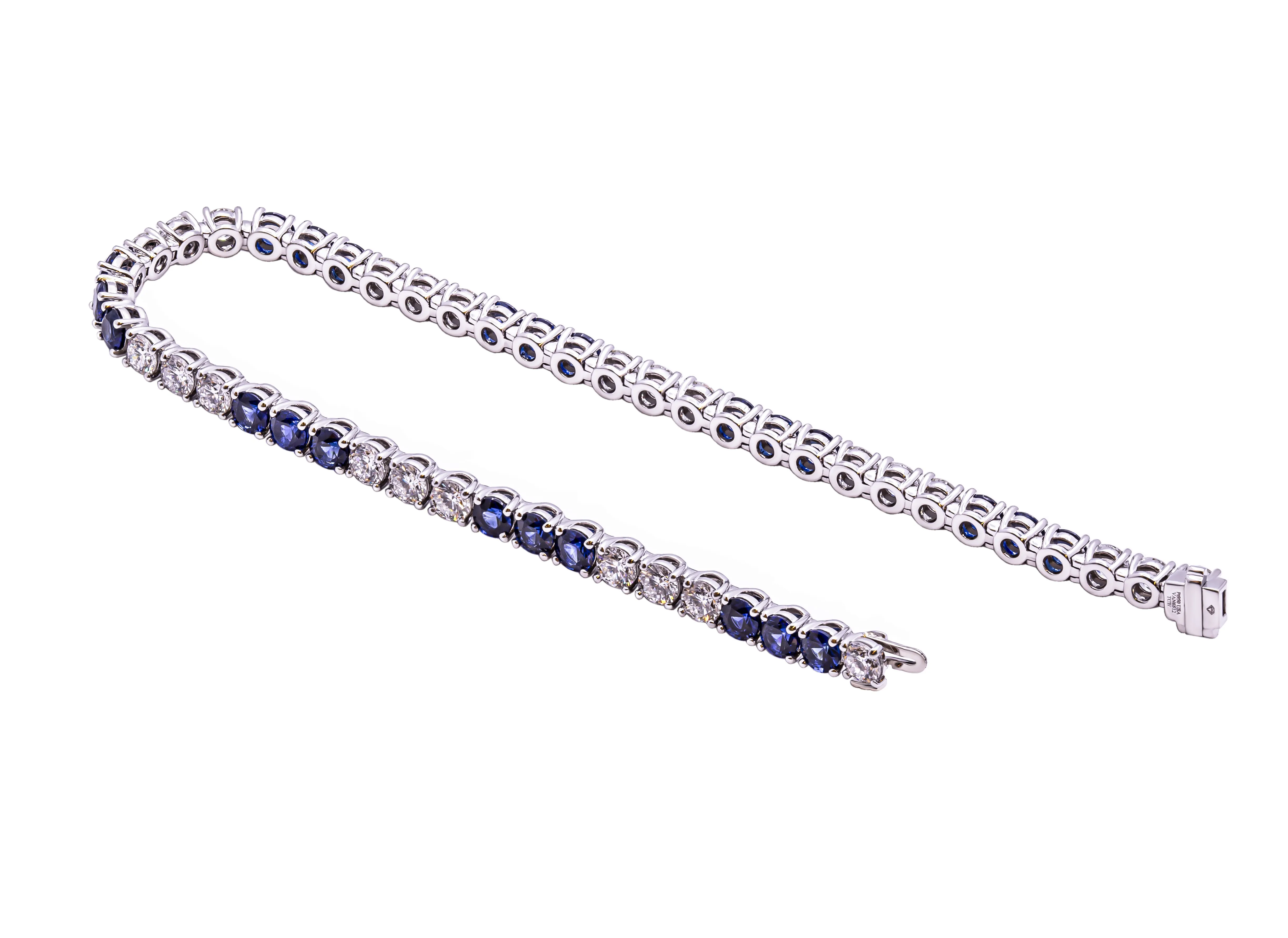 Tennis Bracelet in Platinum with Diamonds and Blue Sapphires