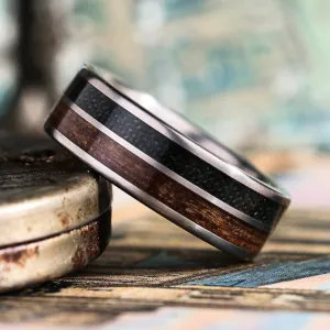 The Maverick | Men's Titanium Wedding Band with Vintage Air Force Flight Suit & Louisiana Bogwood