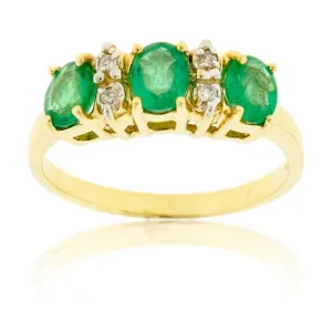 Three Oval Emerald & Diamond Accented Ring