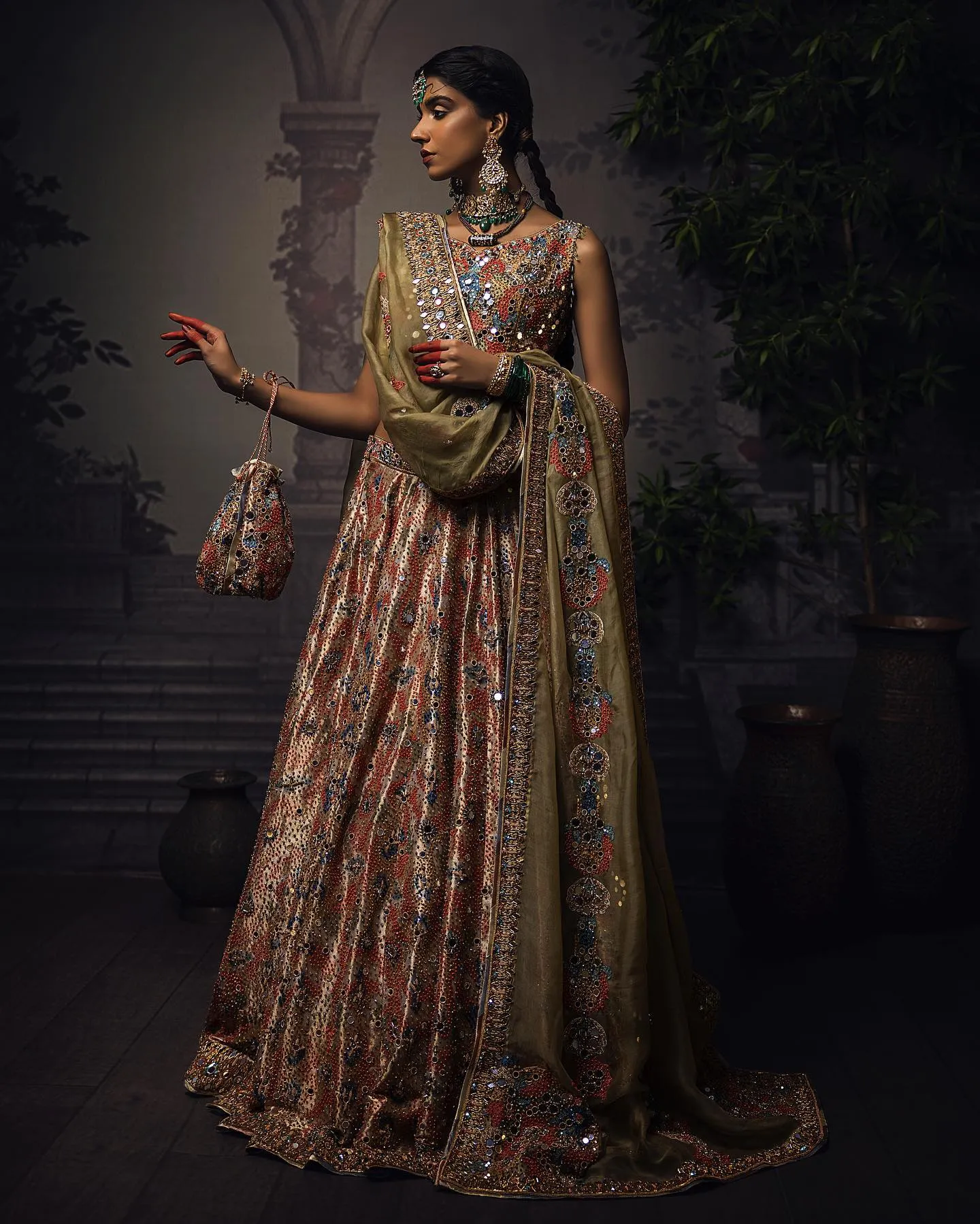 Tissue Lehenga with Sleeveless Choli and Dupatta Dress