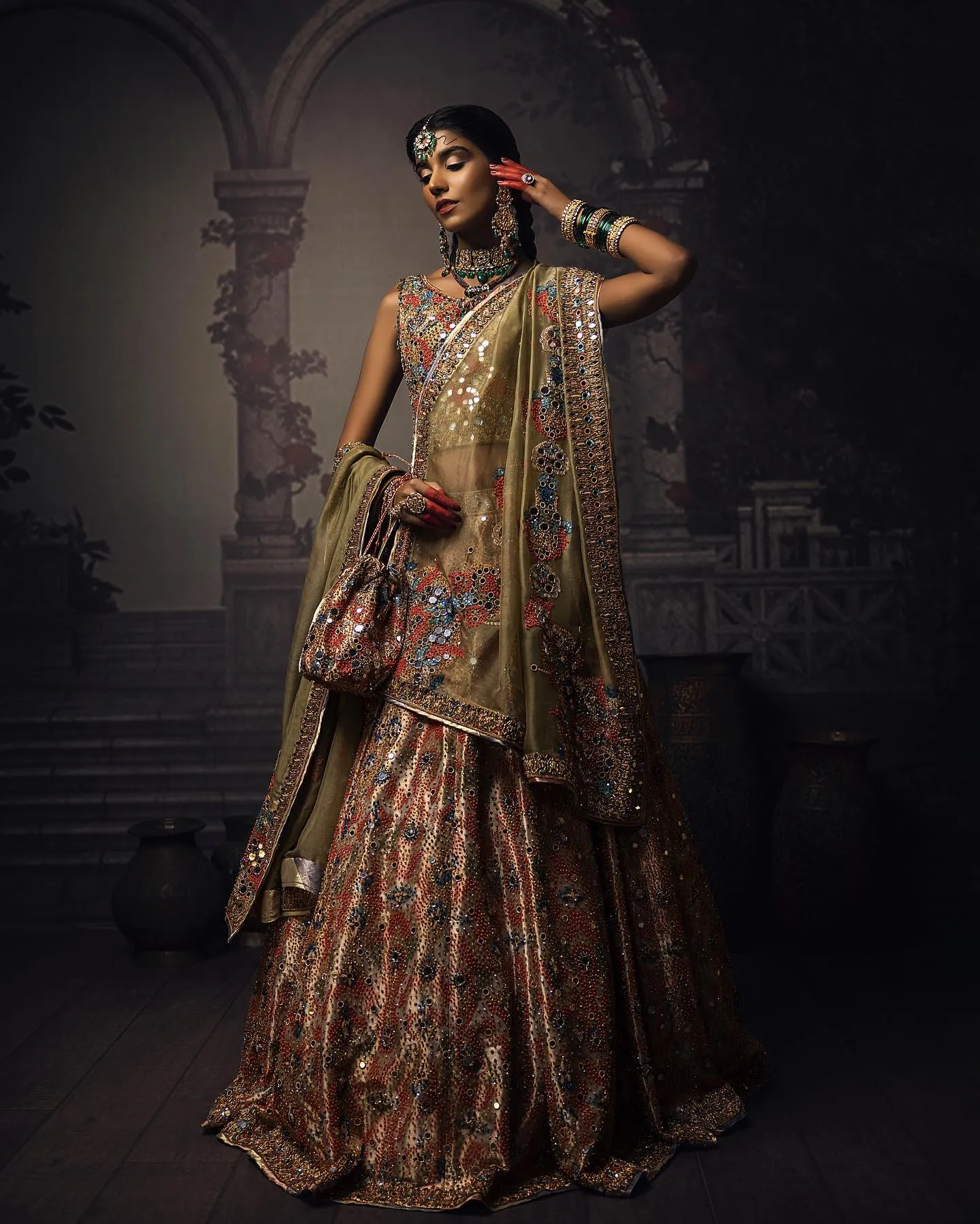 Tissue Lehenga with Sleeveless Choli and Dupatta Dress