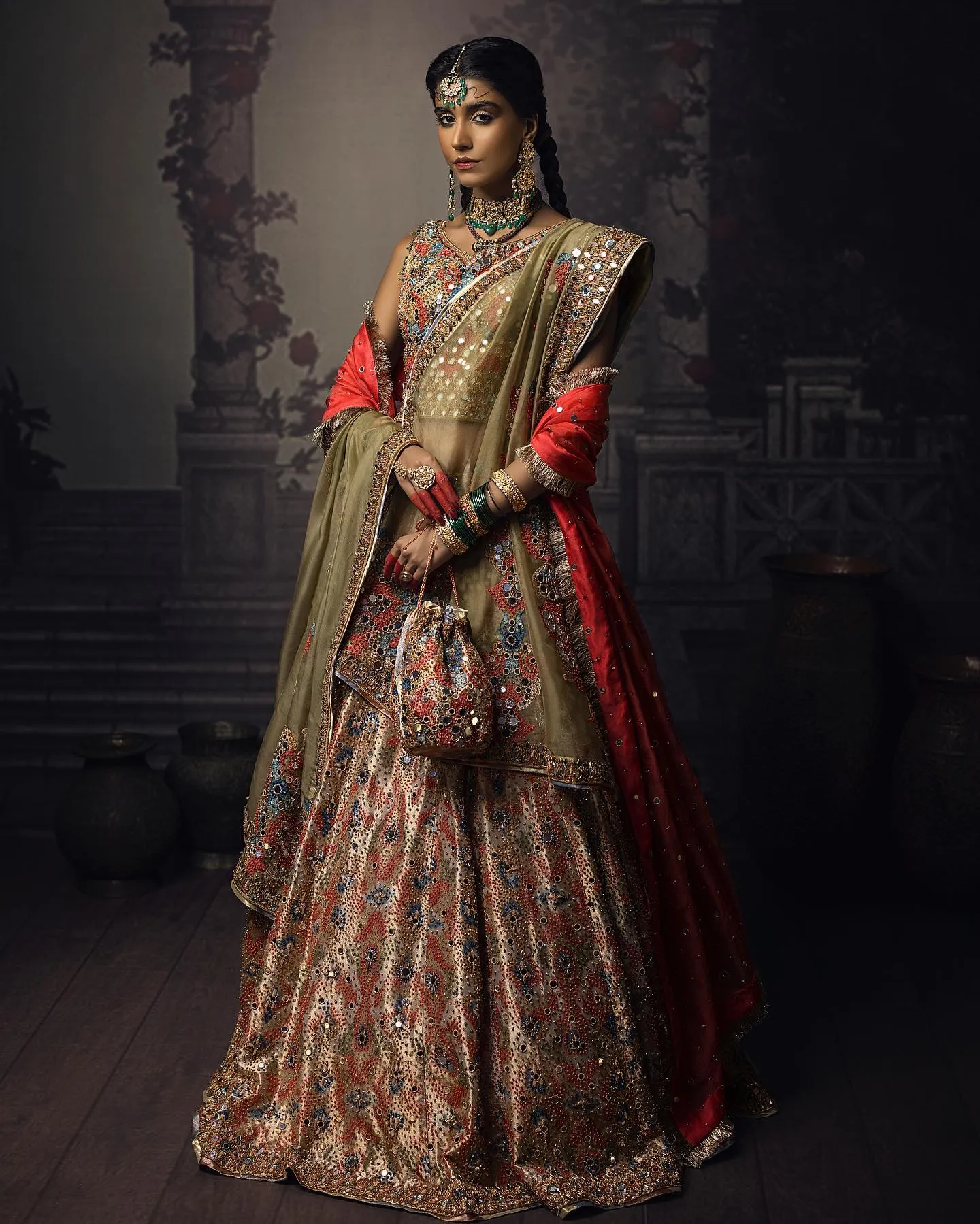 Tissue Lehenga with Sleeveless Choli and Dupatta Dress