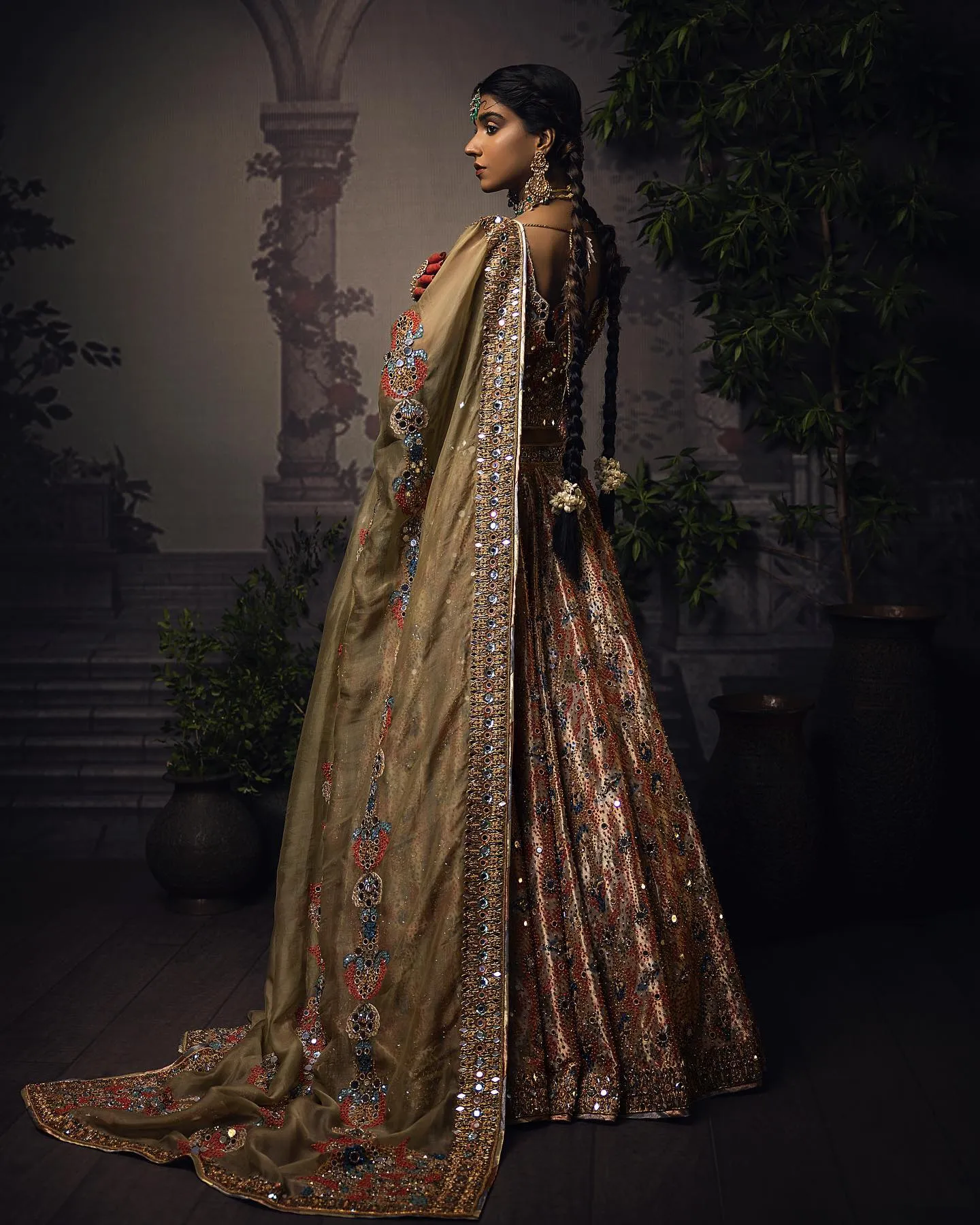 Tissue Lehenga with Sleeveless Choli and Dupatta Dress