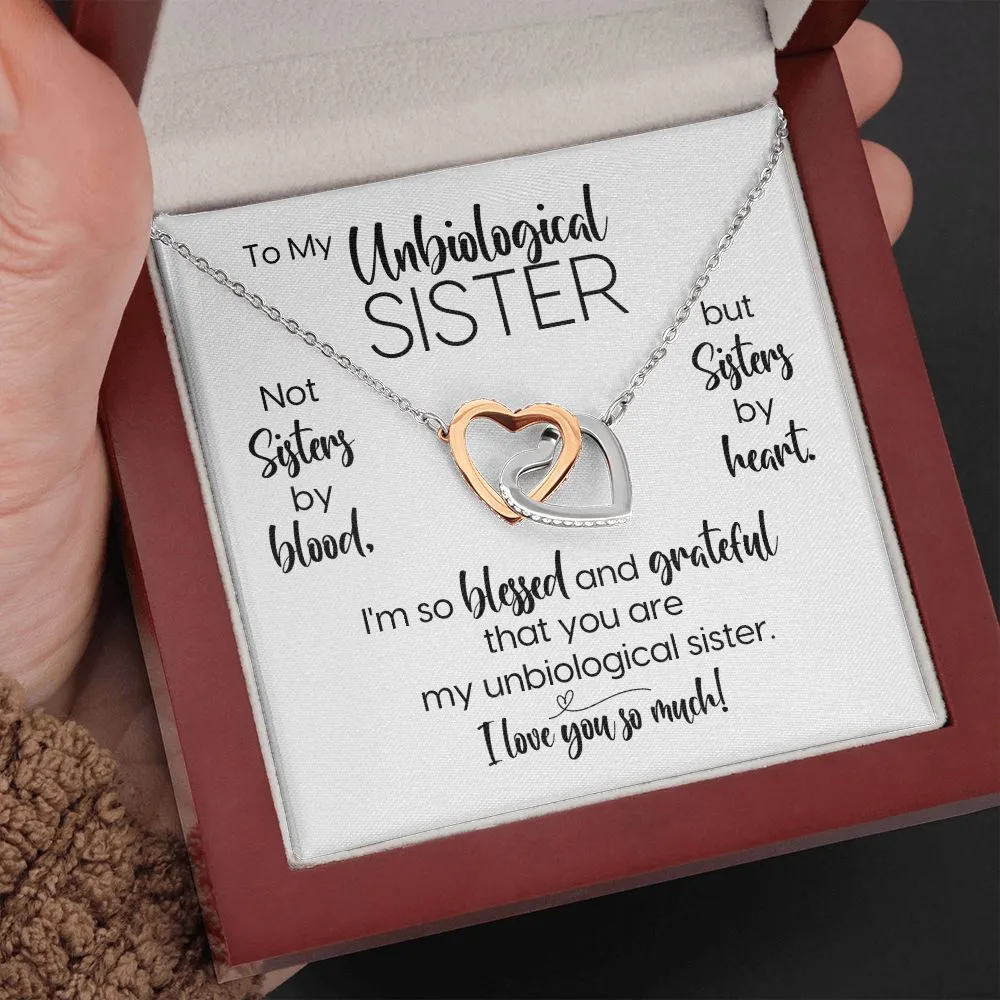 To My Unbiological Sister | Blessed & Grateful | Interlocking Hearts Necklace