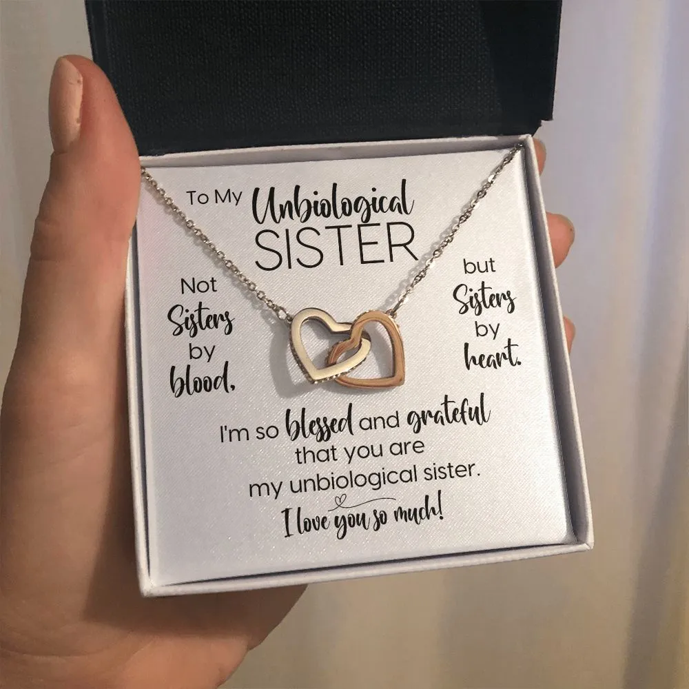 To My Unbiological Sister | Blessed & Grateful | Interlocking Hearts Necklace