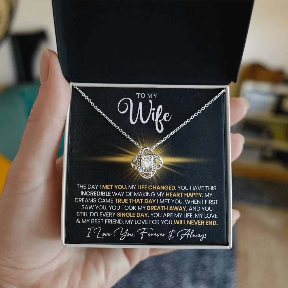 To My Wife "You Make My Heart Happy" Love Knot Necklace
