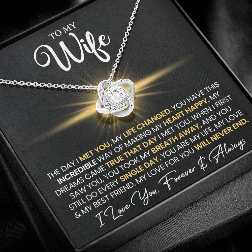 To My Wife "You Make My Heart Happy" Love Knot Necklace