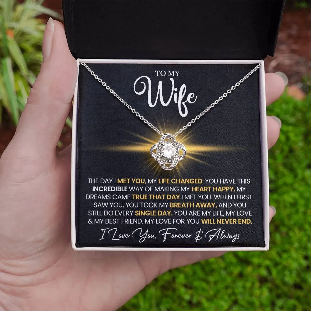 To My Wife "You Make My Heart Happy" Love Knot Necklace