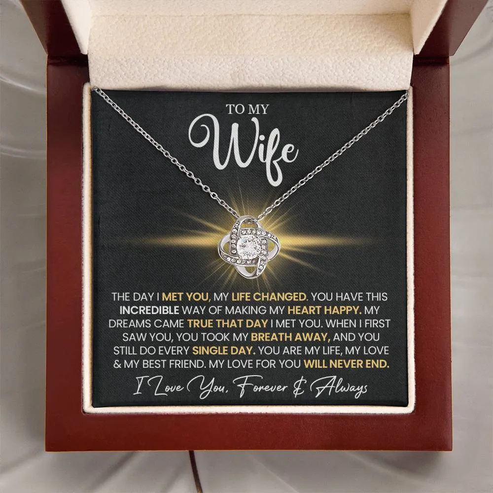 To My Wife "You Make My Heart Happy" Love Knot Necklace