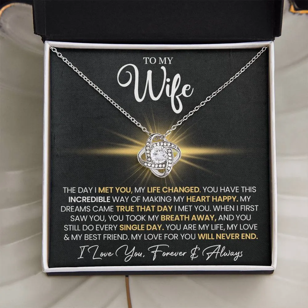 To My Wife "You Make My Heart Happy" Love Knot Necklace