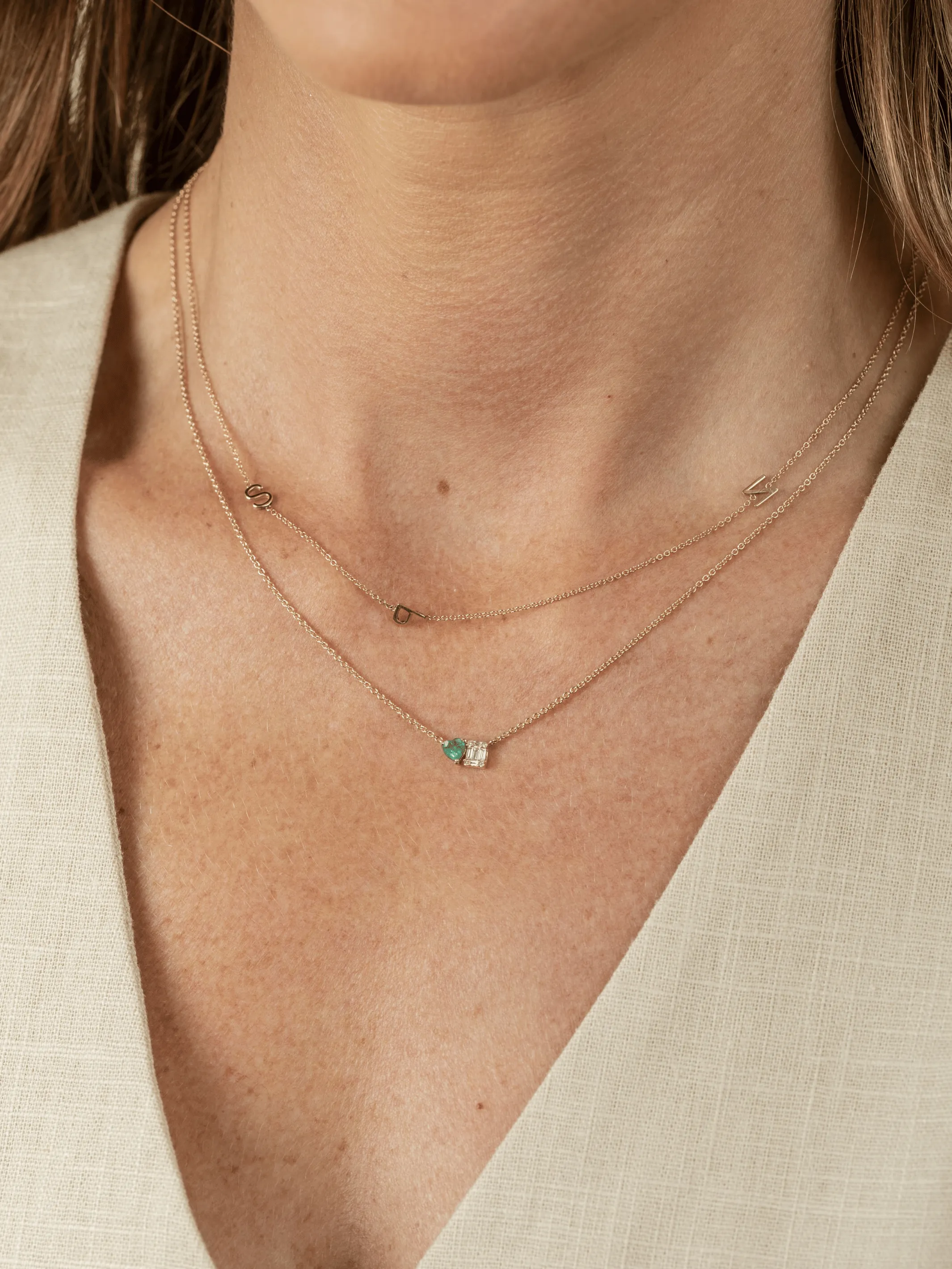 Toi Et Moi Emerald Heart Necklace 14K