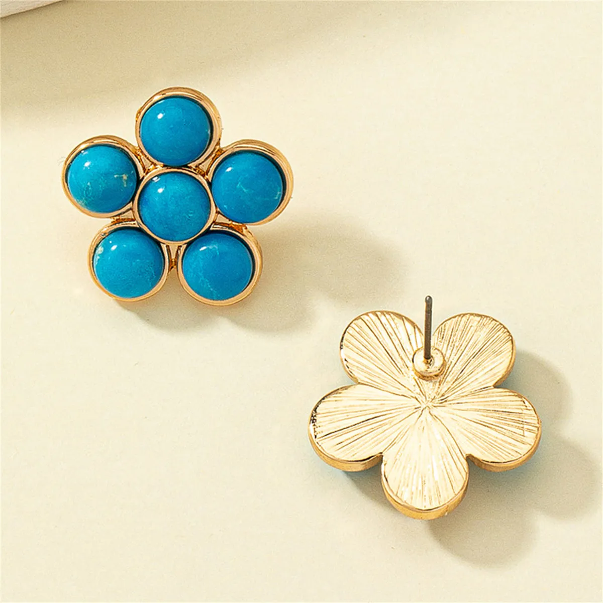Turquoise & 18K Gold-Plated Flower Stud Earrings