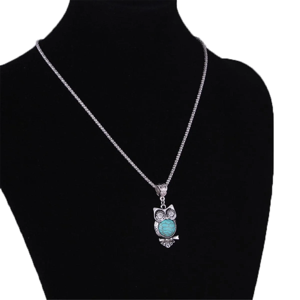 Turquoise & Cubic Zirconia Owl Pendant Necklace
