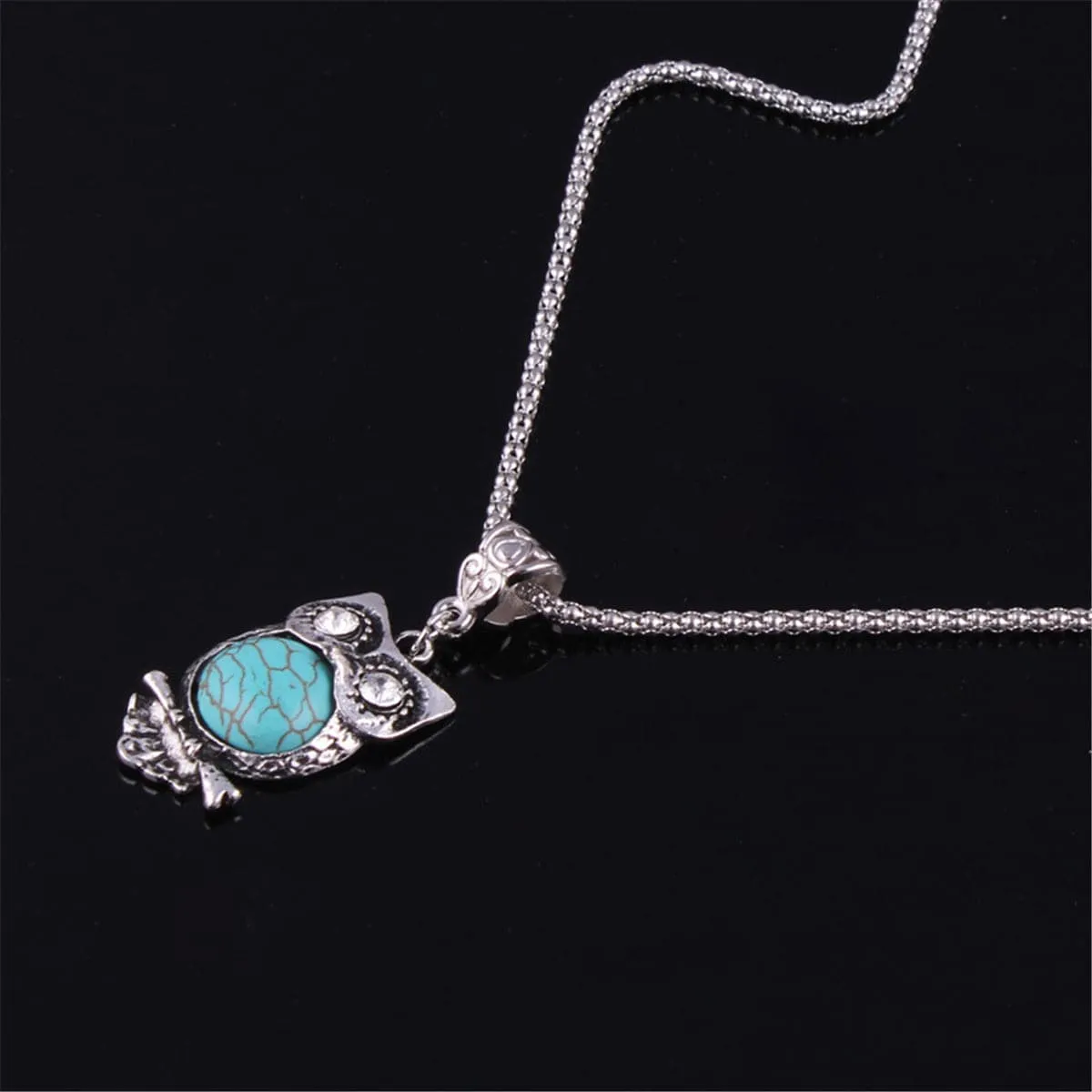 Turquoise & Cubic Zirconia Owl Pendant Necklace